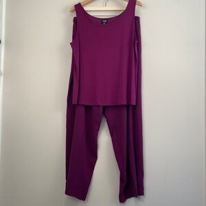 90s Vintage Eileen Fisher Plum Wide Leg Silk Pants and Tank Top